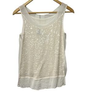 French Connection Chiffon Sequined Dressy Cream Off White Scoop Neck Tank Size 0